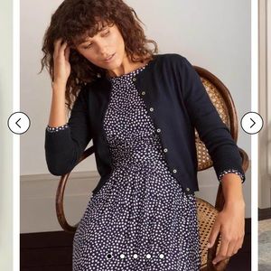 Boden Cropped Navy Button Cardigan w 3/4 Sleeves
